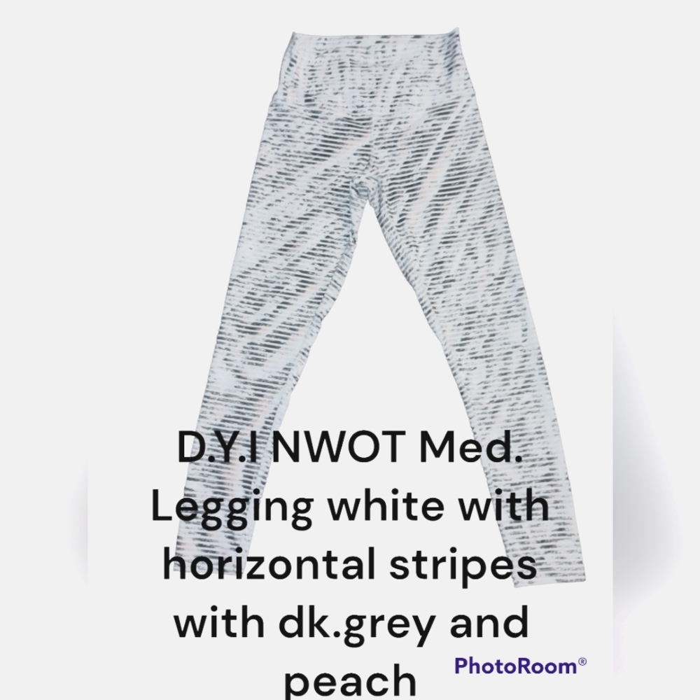 DYI medium leggings NWOT white with black horizontal stripes with a little peach